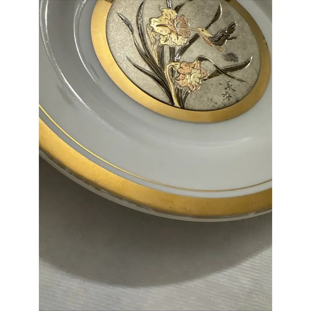 Vintage Japan Art Of Choking Porcelain Hummingbird Plate W24Kt Gold Silver